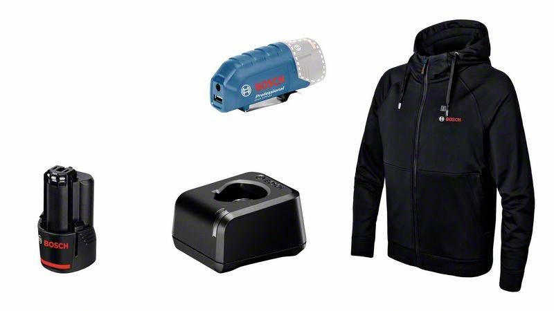 Bosch GHH 12+18V XA Heated Hoodie (Size L) incl. battery, charger and adapter