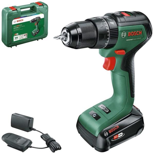BOSCH UNIVERSALIMPACT 18V-60 CORDLESS HAMMER DRILL WITH TWO POSITIONS IN CASE (1X 2.0AH BATTERY + CHARGER)